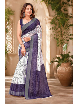 AMRUTKALA SAREES - Blue Designer Bandhani Linen Printed Saree with Unstitched Blouse
