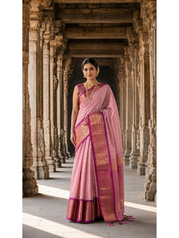 AMRUTKALA SAREES - Peach Silk Kanjivaram Saree with Unstitched Blouse