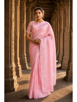 AMRUTKALA SAREES - Pink Designer Linen Woven Saree with Unstitched Blouse