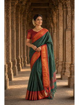 AMRUTKALA SAREES - Designer Green Silk Kanjivaram Saree with Unstitched Blouse