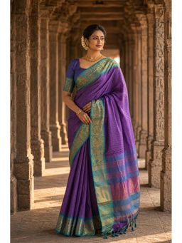 AMRUTKALA SAREES - Purple Designer Silk Kanjivaram Saree with Unstitched Blouse