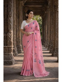 AMRUTKALA SAREES - Pink Linen Printed Saree with Unstitched Blouse