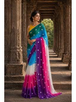 AMRUTKALA SAREES - Designer Multicolor Linen Printed Saree with Unstitched Blouse