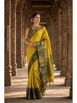 AMRUTKALA SAREES - Green Designer Silk Kanjivaram Saree with Unstitched Blouse