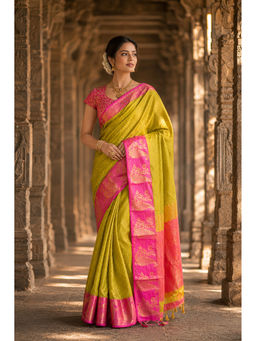 AMRUTKALA SAREES - Mustard Designer Silk Kanjivaram Saree with Unstitched Blouse