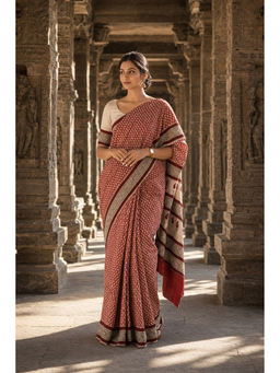 AMRUTKALA SAREES - Maroon Designer Linen Printed Saree with Unstitched Blouse