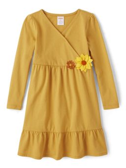 Gymboree - Girls Yellow V-Neck Full Sleeves Ruffle Dresses (12-18 Months)