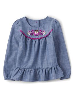 Gymboree - Girls Denim Blue Ruffle Yoke Tops (5-6 Years)