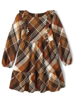 Gymboree - Girls Plaid Pattern Brown Dresses with Ruffles (12-18 Months)