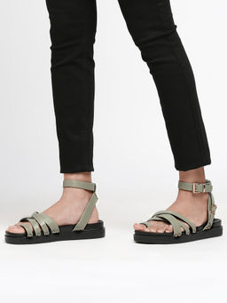 Twenty Dresses by Nykaa Fashion - Green Solid Round Toe Sandals