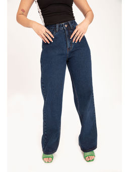 Off Duty India - Off Duty Navy Blue Korean Rigid Wide Leg Jeans