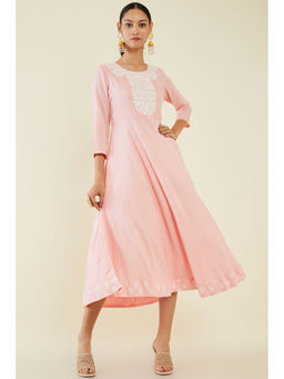 Soch - Women Peach Rayon Embroidered Dress Kurta