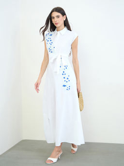 Styli - Women Embroidered Cotton Dress with Belt