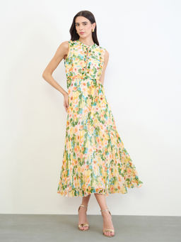 Styli - Women Floral Polyester Dress with Belt