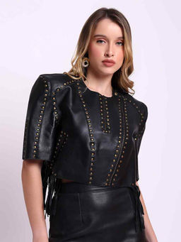 Saint G - Women Solid/Plain Leather Jacket
