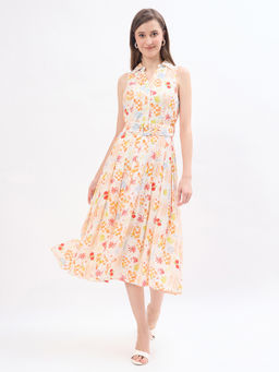 Madame - Women Textured Rayon Dress with Belt
