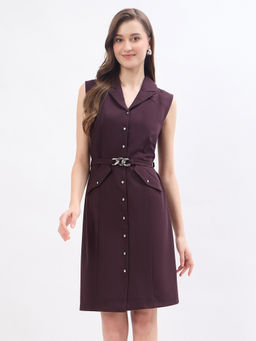 Madame - Women Solid/Plain Polyester Dress with Belt