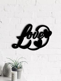 eCraftIndia - "Love with Hearts" Black Wood Wall Art Cut out, Ready to Hang Home Decor