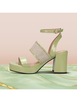 BAGATT - Cesena Women Light Green Leather Block Sandal Heels