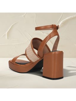BAGATT - Cesena Women Cognac Brown Leather Block Sandal Heels