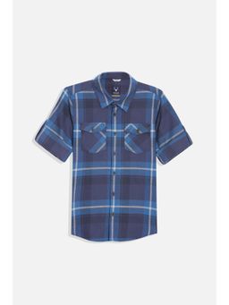 Allen Solly - Boys Navy Blue Slim Fit Checks Casual Shirt