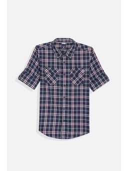Allen Solly - Boys Navy Blue Slim Fit Checks Casual Shirt