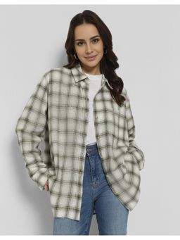 American Eagle - Women Green Oversized Plaid Flannel Shirt