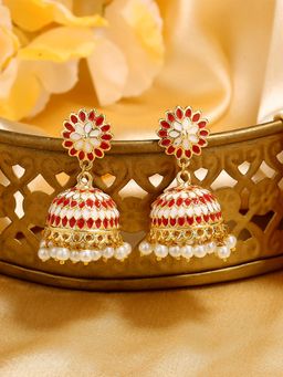 Estele - Gold Tone Graceful Meenakari Jhumki Earrings with Pearls for Women