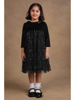 One Friday - Kids Girls Black Glitter Heart Sequined Dress