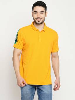 Spykar - Chrome Yellow Cotton Half Sleeve Plain Casual T-Shirt for Men