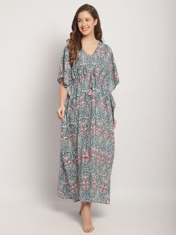 Secret Wish - Womens Blue Block Print Kaftan Nightdress
