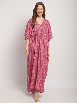 Secret Wish - Womens Pink Printed Rayon Kaftan Nightdress