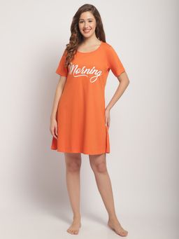 Secret Wish - Womens Orange Cotton Printed Short Nightdress