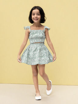 Toonyport - Girls Green Printed Top and Skirt (Set of 2)
