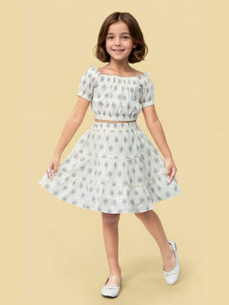 Toonyport - Girls Blue Printed Top and Skirt (Set of 2)