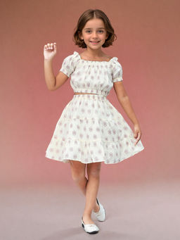 Toonyport - Girls Pink Printed Top and Skirt (Set of 2)