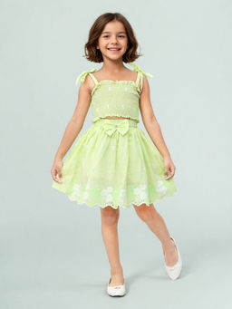 Toonyport - Girls Green Embroidered Top and Skirt (Set of 2)