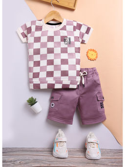Toonyport - Boys Mauve Checks T-Shirt and Shorts (Set of 2)