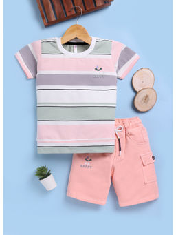 Toonyport - Boys Pink Stripes T-Shirt and Shorts (Set of 2)