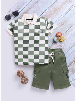 Toonyport - Boys Green Checks Polo T-Shirt and Shorts (Set of 2)