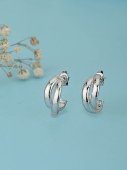 Carlton London - Rhodium Plated Contemporary Half Hoop Earrings