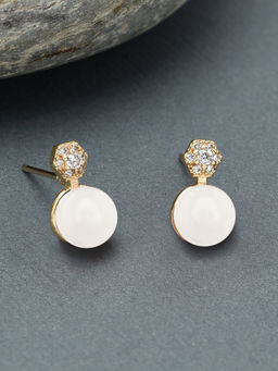 Zaveri Pearls - Peach Freshwater Pearl & Cubic Zirconia Brass Studs Earring-ZPFK11412