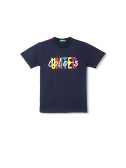 United Colors of Benetton - Boys Printed Round Neck T-Shirt Navy Blue