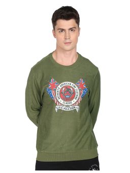U.S. POLO ASSN. - Men Olive Crew Neck Graphic Print Cotton Sweatshirt