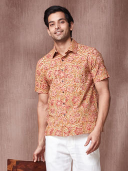 Fabindia - Mustard Cotton Kalamkari Printed Regular Shirt