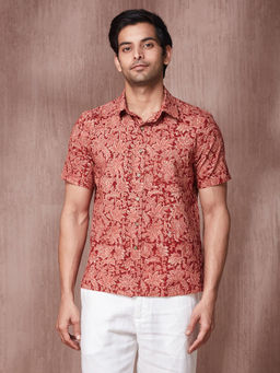 Fabindia - Red Cotton Kalamkari Printed Regular Shirt