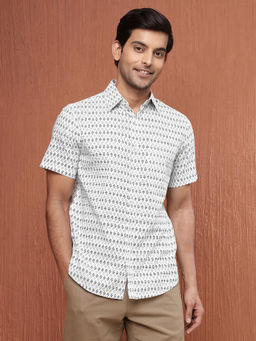 Fabindia - Grey Cotton Printed Slim Fit Shirt