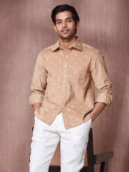 Fabindia - Brown Cotton Printed Regular Fit Shirt
