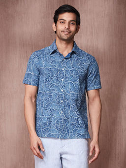Fabindia - Indigo Cotton Dabu Printed Regular Fit Shirt