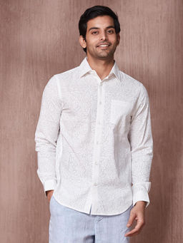 Fabindia - White Cotton Slim Fit Printed Shirt